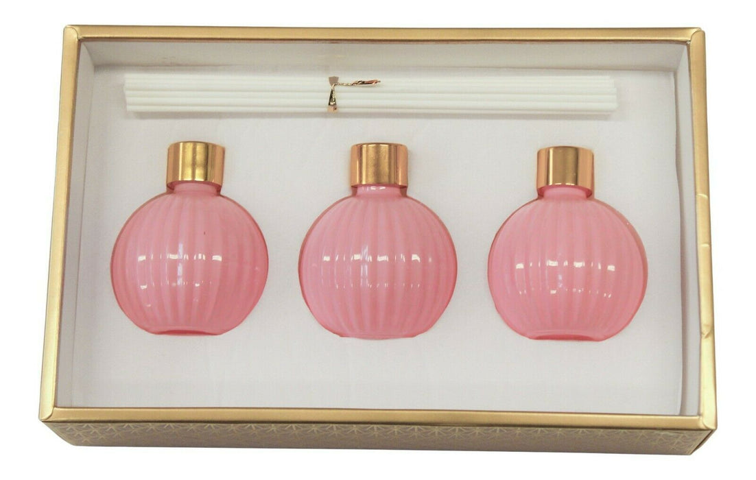 3 Piece Reed Diffuser Home Fragrance Set Peony & Bush Scent Pink Gift 50ml Each