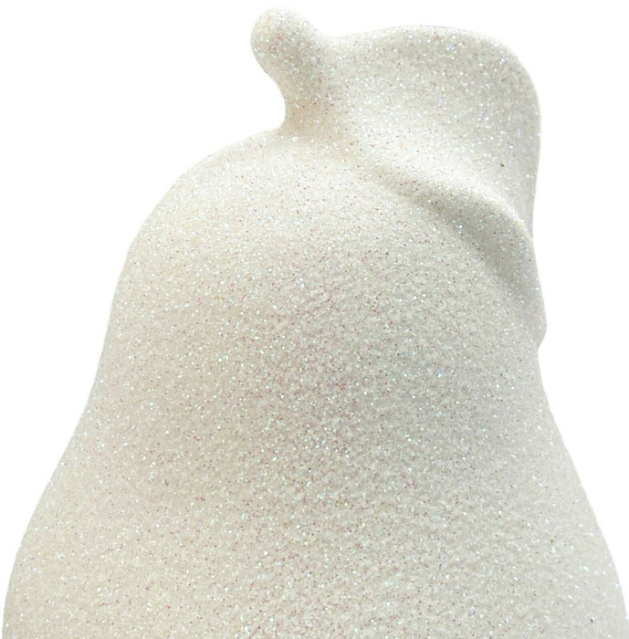 White Ceramic Pear Ornament 14cm Lustre Glittery Fruit Sculpture Pear Shaped