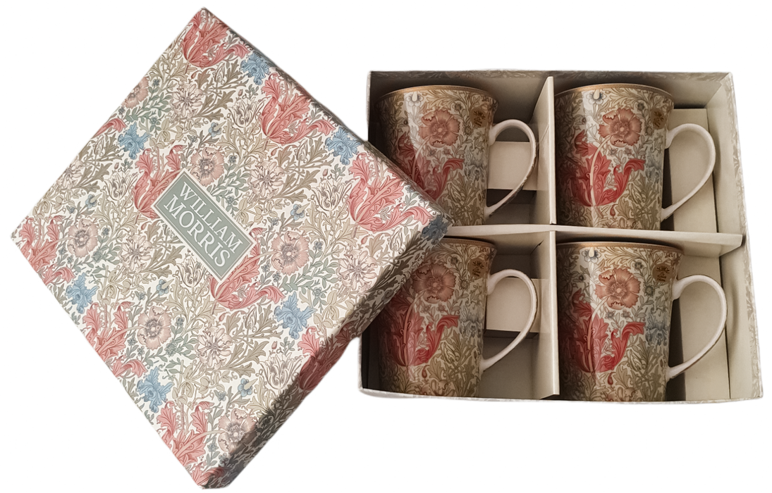 William Morris Mug Set In Gift Box Set Of 4 Fine China Mug Floral Compton Design