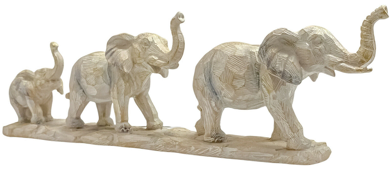 Brown Elephant Family Ornament Driftwood Effect Sculpture Resin Animal Figurine
