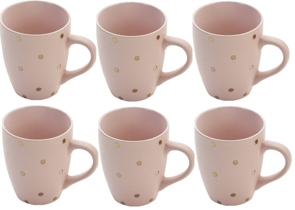 Set of 6 White Or Pink Textured Mugs With Gold Polka Dots