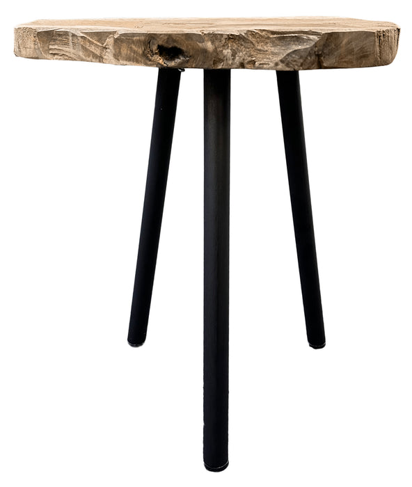 Solid Teak Side Table With Metal Legs Natural Wood Unique Table Top Coffee Table