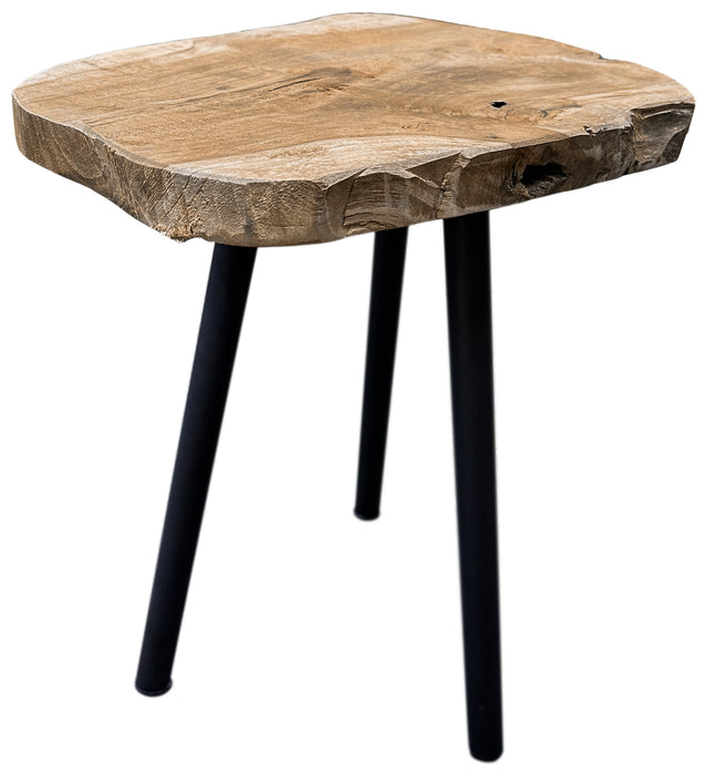 Solid Teak Side Table With Metal Legs Natural Wood Unique Table Top Coffee Table