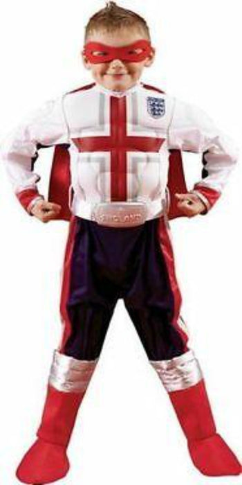 Boys White England Football Christmas Costume Superhero Mask Cape & Belt