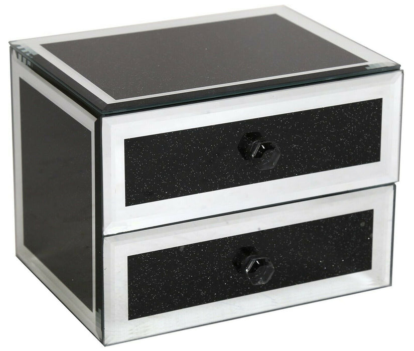 Speckled Glass Mirrored Jewelry Box Black Velvet Mirrored Jewllery Box 2 Draws