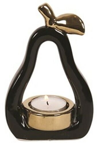 Single Tea Light Holder Stunning Ceramic Black & Gold Pear Stunning Home Decor