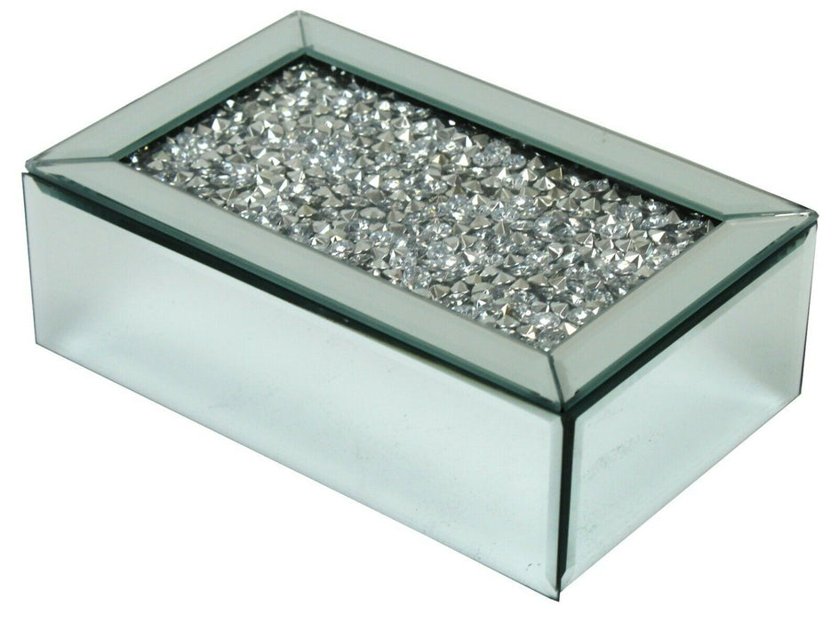 Glass Mirrored Jewelry Box Black Velvet Mirrored Jewllery With Diamonds