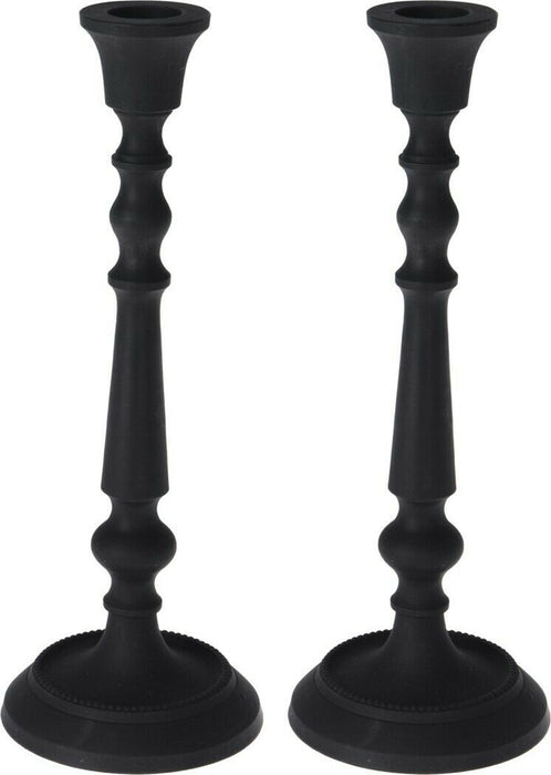 Set of 2 Matt Black Candlesticks Metal Candle Holder Tapper / Dinner Candle 23cm