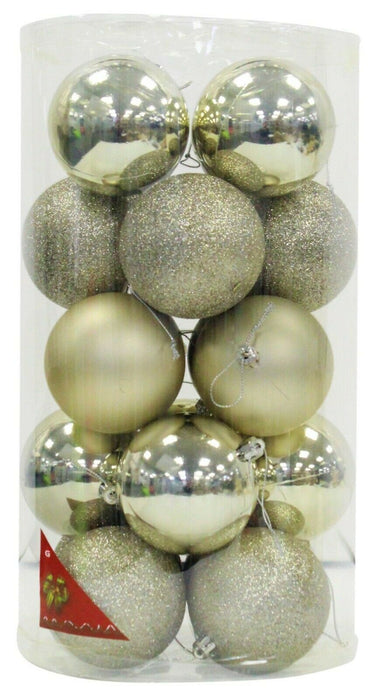 20 Pack of Shatterproof Baubles, Champagne Gold | 8cm/3.15” Christmas Tree Decorations | Shiny, Matte & Glitter Finish
