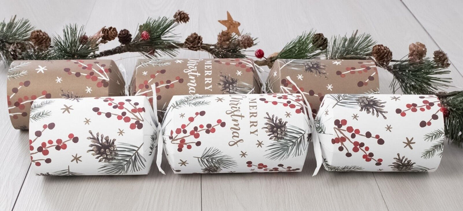 RSW Pack of 8 Eco-Friendly Luxury Christmas Crackers, Brown & White 12.5” (32cm)