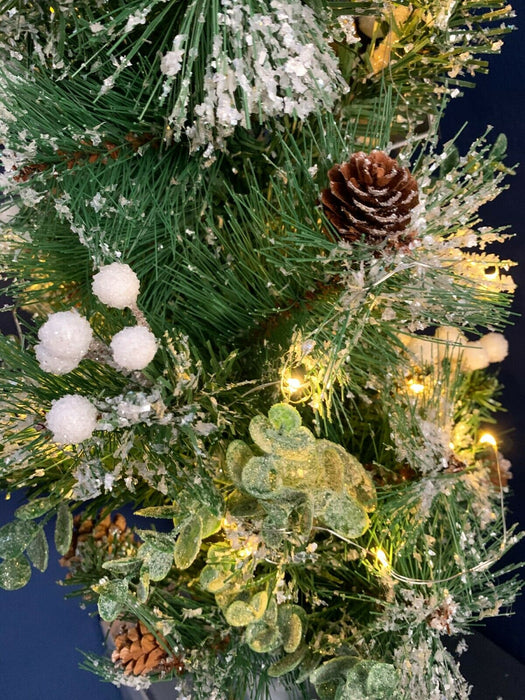 61cm Pre Lit Artificial Snow Tipped Mini Christmas Tree with Lights & Decoration