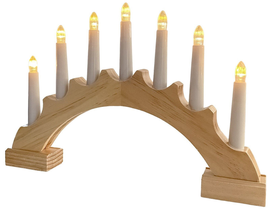 Rammento Natural Wood 7x LED Candle Bridge 40.5cm 15.94" Xmas Lights for Window