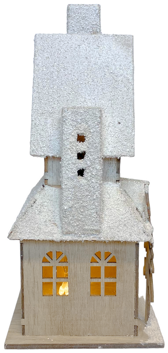 Wooden LED Light Up White Christmas House Ornament, Frosted 29x13cm (11.4x5.1")