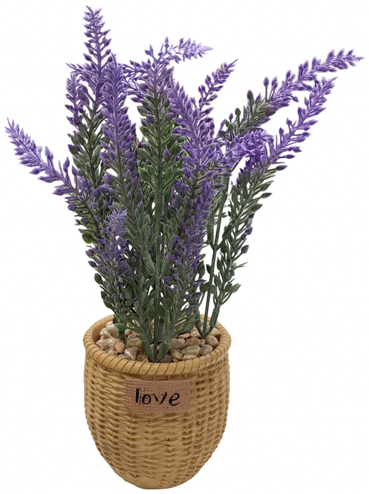 24cm Artificial Purple Lavender Plant In Resin Pot Potted Plant Fake Flowers