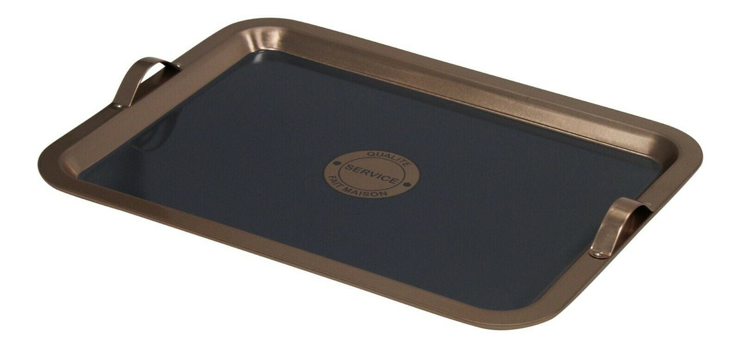 Large 40 x 30cm Serving Tray Copper & Grey Tray Modern Design With Handles