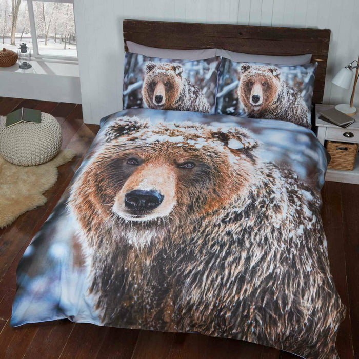 Big Brown Bear Bedding Set Double Bed Size Duvet & Pillowcase Set Bear Print
