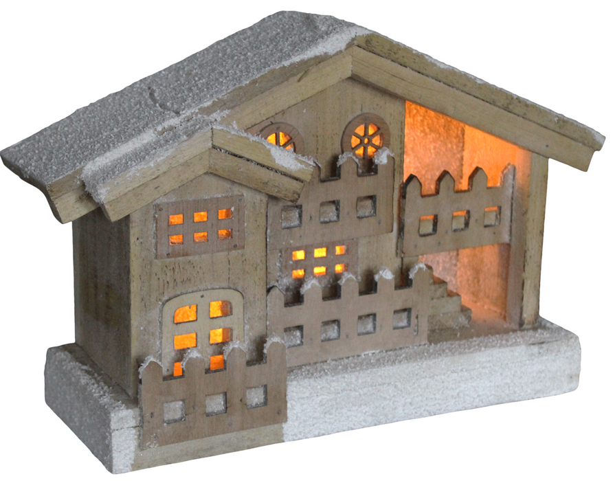 Rammento Wooden LED Christmas Village House, 35x22x11cm White Light-Up Ornament