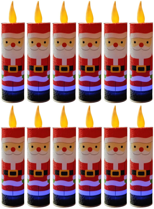 12x LED Christmas Candles Flameless Light Up Santa Design Xmas Decoration