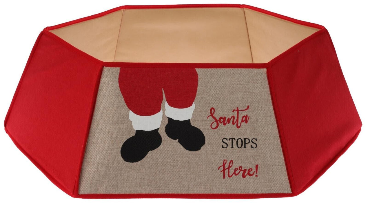 Large Red Christmas Tree Skirt | 80cm Indoor Tree Base Cover for Xmas Trees up to 7ft | Santa Stops Here