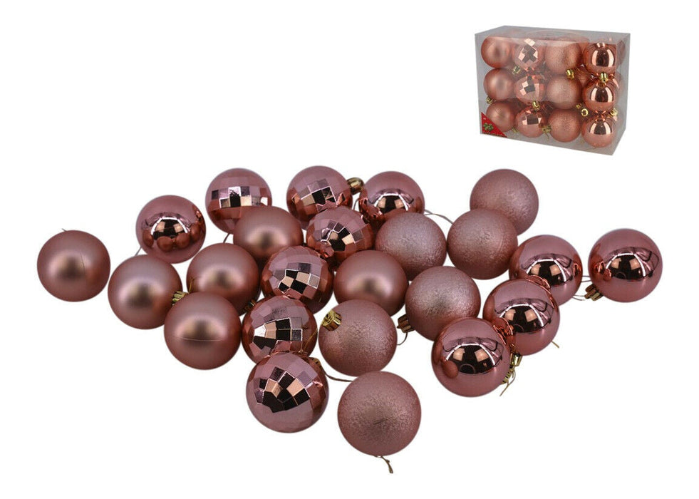 Pack of 24 Shatterproof Rose Gold Baubles for Christmas Tree 6cm/2.36"