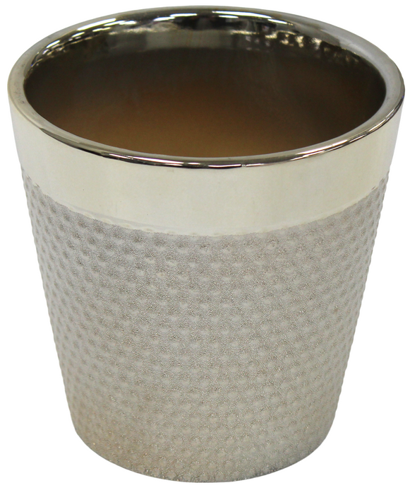 Round Champagne Gold Plant Pot Smart Ceramic Rippled Planter Medium Flower Pot