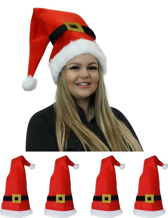 Father Christmas Hat 4 Pack - Festive Red And White Santa Novelty Party Elf Belt