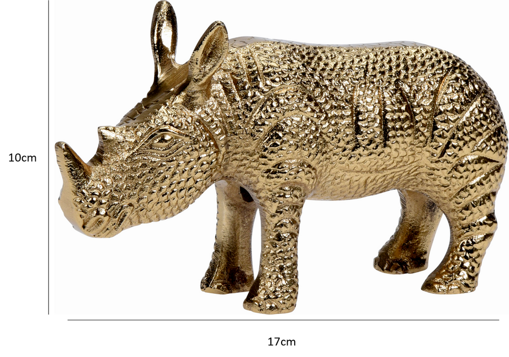 Animal Ornament Figurine - Small Rhino Safari Statue Gold Home Decoration Gift