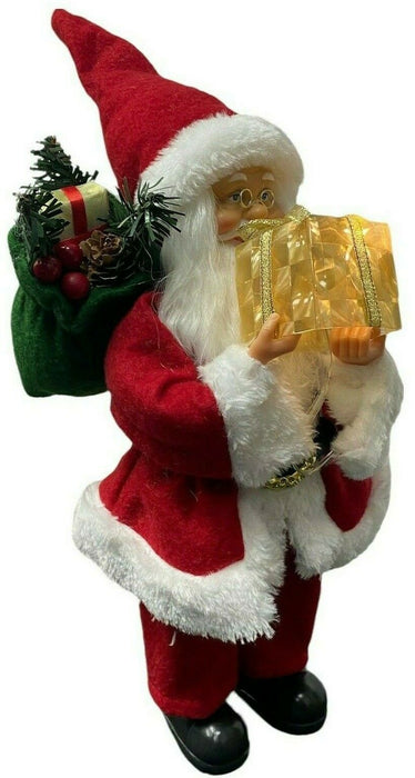 Musical Christmas Santa Ornament LED Light Up Father Christmas Figurine 30cm