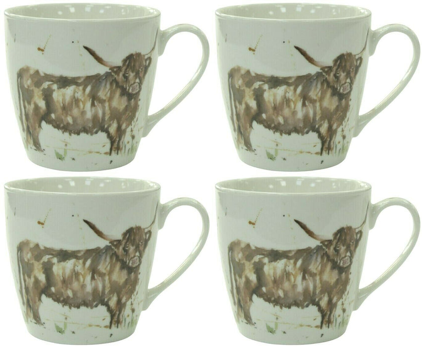 Set Of 4 Leonardo Collection Jumbo China Mug Gift Boxed Country Cow Theme 500ml