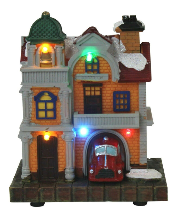 Lightup Christmas Ornament Miniature Police Station Mini Festive Xmas Scene 12cm