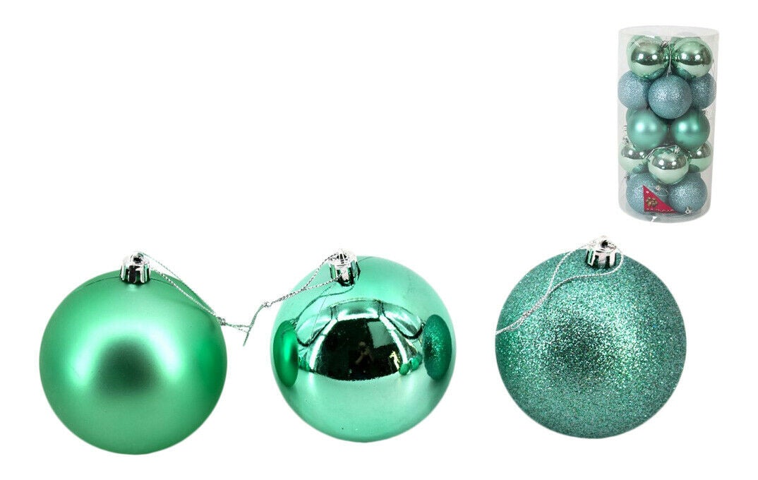 20 Pack Shatterproof Baubles, Turquoise | 8cm (3.15") Outdoor / Indoor Christmas Decorations | Shiny, Matte & Glitter Finish