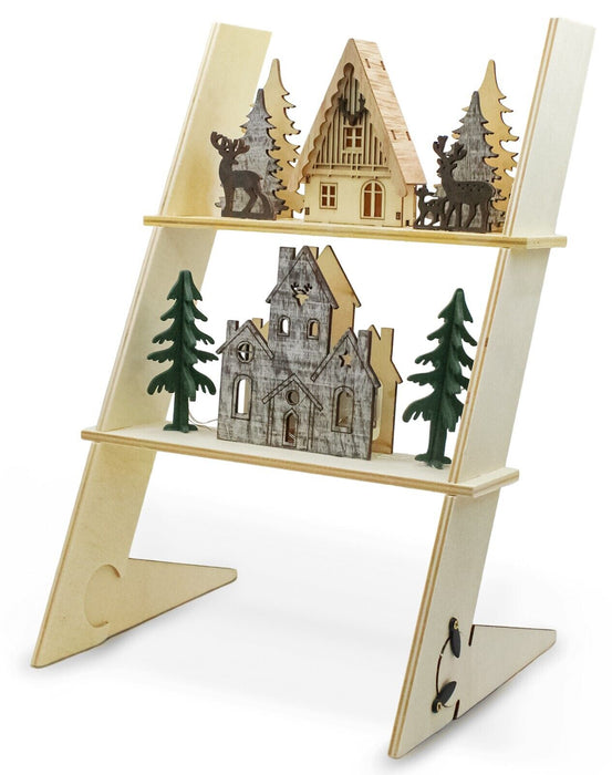 Wooden Light-Up Christmas Ladder, Illuminated Village Houses 6x Warm White LEDs