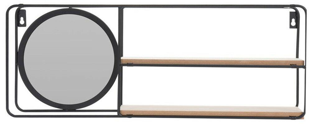 Metal Floating Shelf Black Metal Wall Rack With Mirror Wall Mounting 50cm Shelf