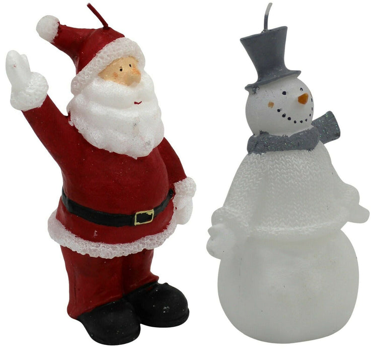 Christmas Candles White & Grey Snowman Candle / Red Santa Candle 15cm Tall
