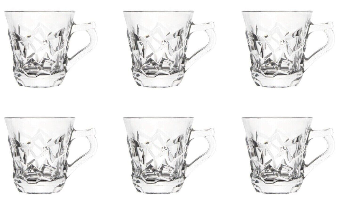 Set Of 6 Crystal Tea Mugs Glass Embossed Tea Coffee 180ml Mugs In Gift Box