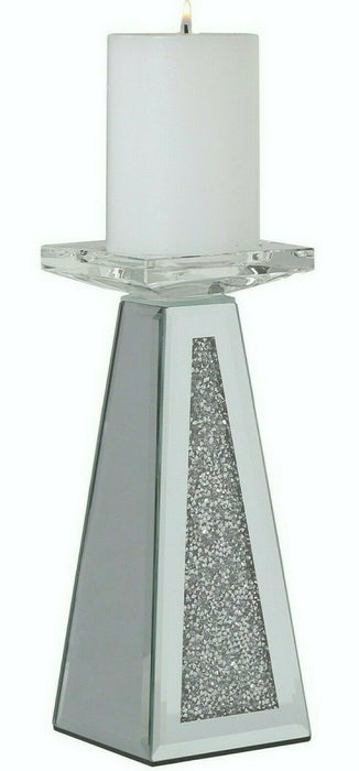 22.5cm Candlestick Holder Tall Crushed Crystal Glass Pillar Holder Candle Stick