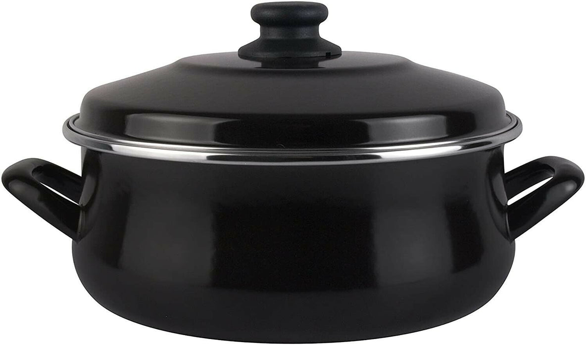 Magefesa Enameled 20cm Casserole Pot Black Steel & Lid Non Stick 3 L. Oven Safe