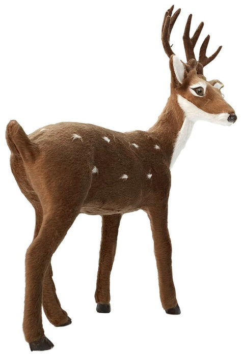 Christmas Brown Fuzzy Reindeer Figurine Soft Standing Deer Ornament Winter Stag