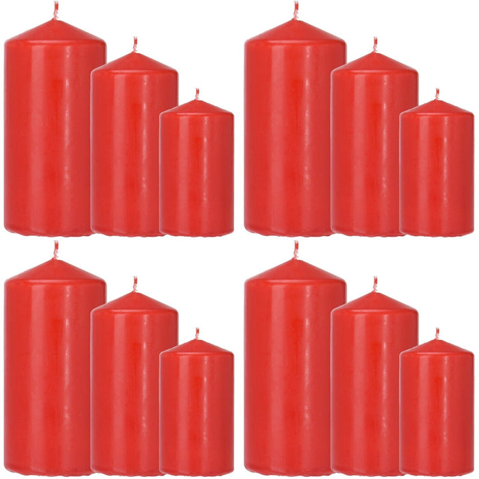 12 Pillar Candles Red Wax Unscented Church Candles Xmas Decor Different Sizes