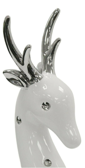 White And Silver Spotted Deer Sculpture Porcelain Decorative Ornament Figurine