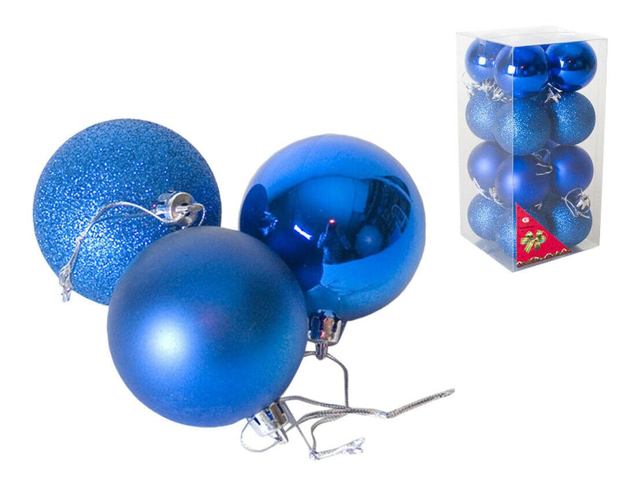 Pack of 16 Shatterproof Baubles, Blue | 5cm (1.97”) Outdoor / Indoor Christmas Tree Decorations | Matte, Shiny & Glitter