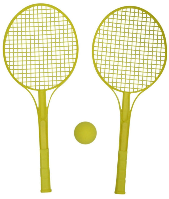 Tennis Set Hard Plastic Bat Racket & Soft Ball Yellow Indoor Outdoor Games