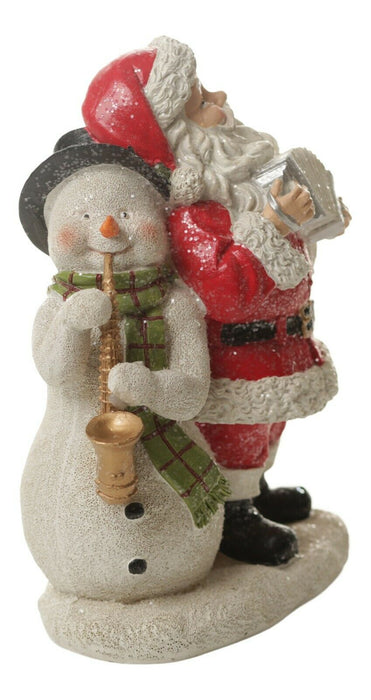 Christmas Santa Snowman Ornament Sparkly Xmas Figurine Playing Instruments 23cm