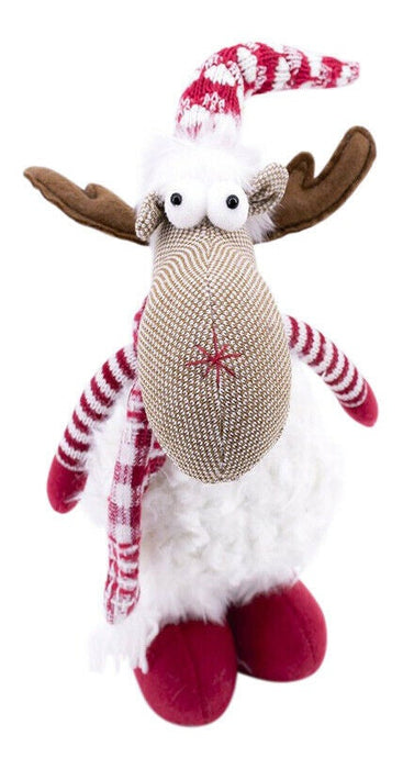 Christmas Festive Reindeer - Fluffy Teddy Traditional Colours Weighted Ornament