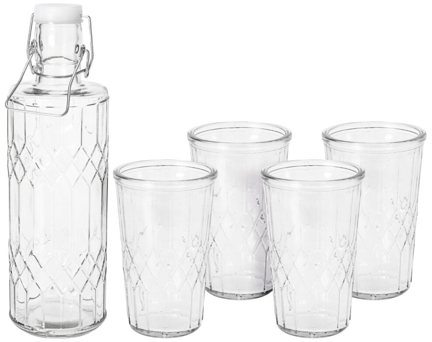 1 Litre Glass Decanter With 4 Tumblers Clear Glass Carafe Jug Drinkware Set