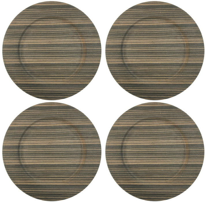 Set of 4 Wood Effect Charger Plates 33cm Large Round Under Plates Wooden Design