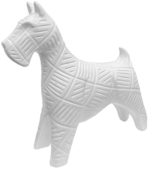 Terrier Dog Figurine Modern Ceramic Animal Sculpture Shelf Decor Ornament White