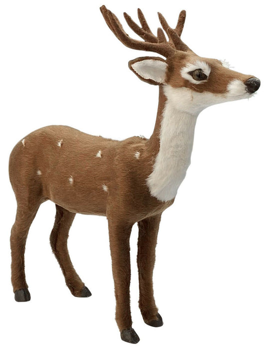 Christmas Brown Fuzzy Reindeer Figurine Soft Standing Deer Ornament Winter Stag