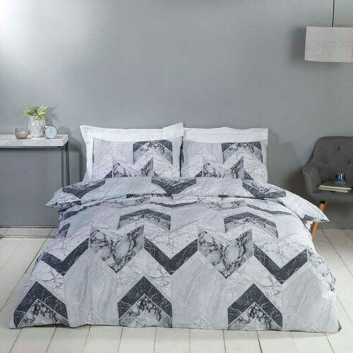 Duvet Cover Set - Single Cotton Bed Set Grey White Marble Geometric Bedding Set
