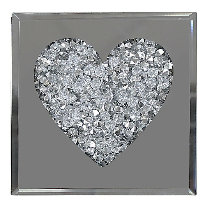 Heart Mirrored Jewellery Box Crushed Diamond Design Velvet Lined Interior 14cm